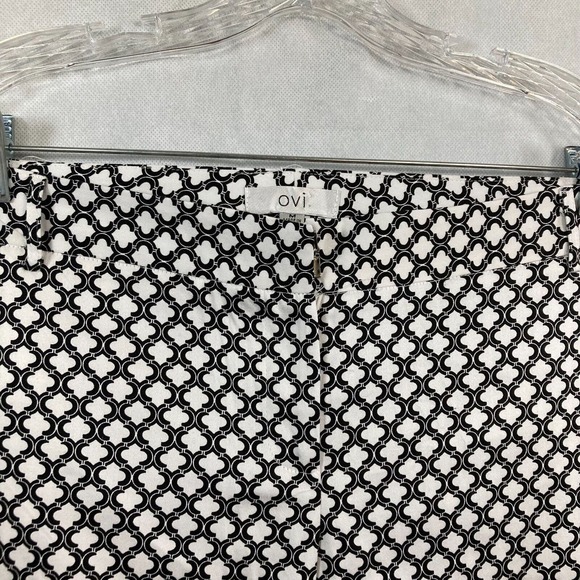 OVI Pants Women Sz M Black White Quatrefoil Mid Rise Straight Leg Cotton Stretch - Picture 8 of 11